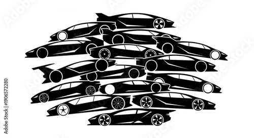 Collection of Sleek Sports Cars Arranged in a Circular Formation.