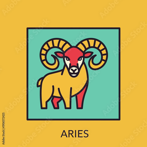 Aries Zodiac Sign Ram Cartoon Illustration.