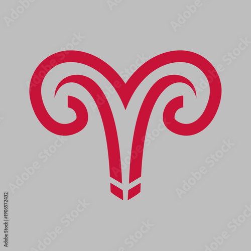 Stylized Red Aries Zodiac Sign Symbol.