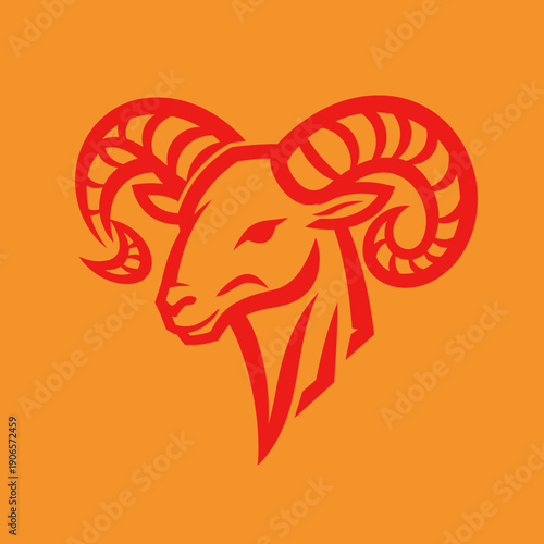 Red Illustration of a Ram Head.