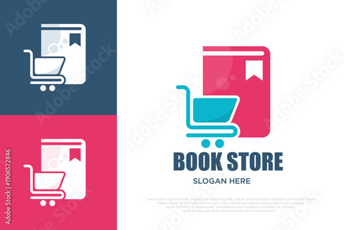 Book Store Logo with Shopping Cart . vector illustration