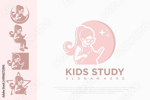 Kids Graduation Logo with Woman design . vector illustration