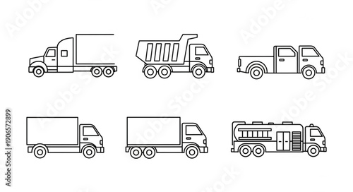 Collection of six different truck outlines in black and white.