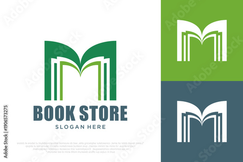 Library Book Logo with Feather Icon . vector illustration