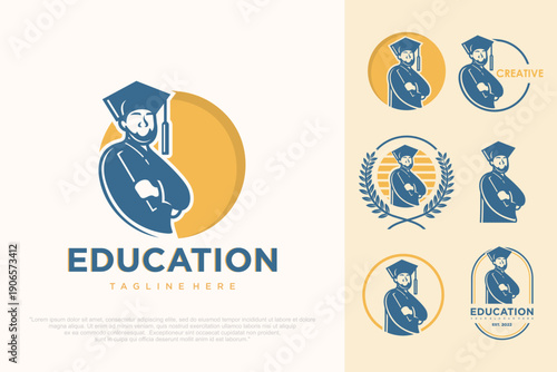 Graduation Logo with Student .vector illustration