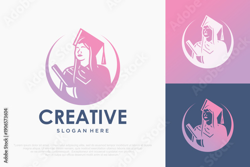  Graduation Logo with Woman design . vector illustration