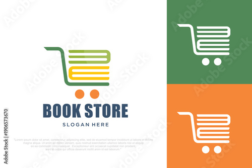 Book Store Logo with Shopping Cart . vector illustration