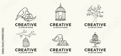 Bird Farm Logo, Strong Bird Farmer and Bird Cage Logo Design
