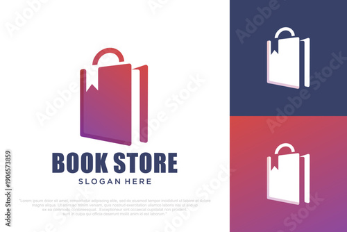Book Store Logo with Book Bag Icon . vector illustration