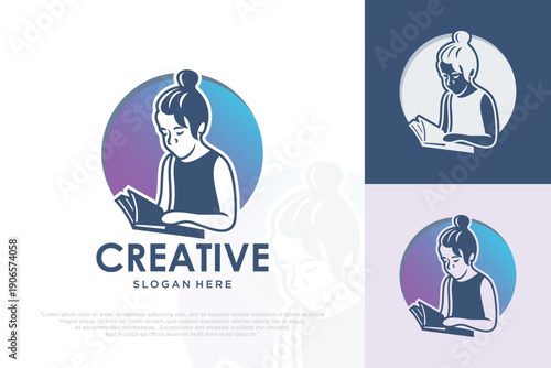 Kids Graduation Logo with Woman design . vector illustration