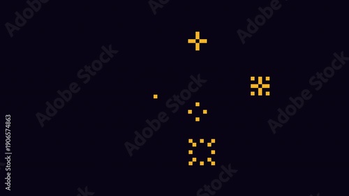 Pixel sparkling winking stars. Pixelated fierworks in retro 8 bit style. 4K footage on transparent background