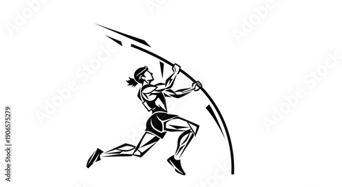 Athletic pole vaulter in dynamic action, stylized vector illustration