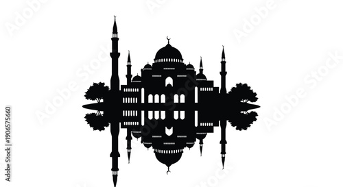 Taj Mahal silhouette with reflection in water, serene and peaceful atmosphere