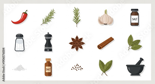 Collection of Spices and Herbs for Cooking.