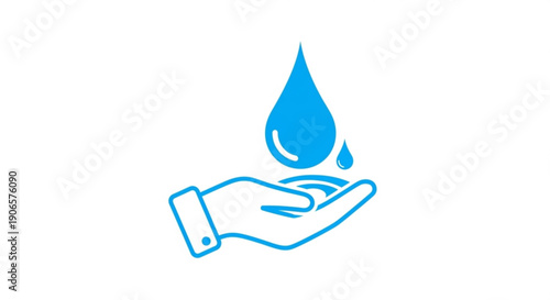 Hand holding a water droplet symbolizing conservation and sustainability with a blue outline on a white background