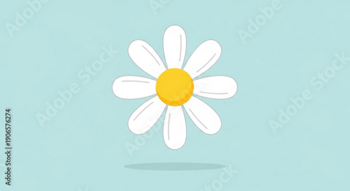 White daisy flower with yellow center on light blue background simple flat design minimalistic illustration perfect for spring or summer themes symbolizing innocence and purity