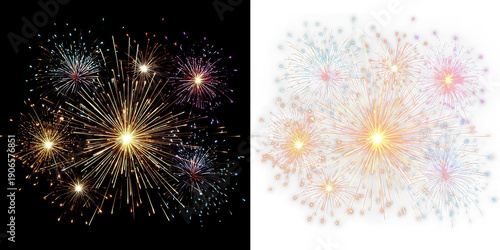 Canvas Print PNG Overlay fireworks.Glowing fireworks and sparkling light burst