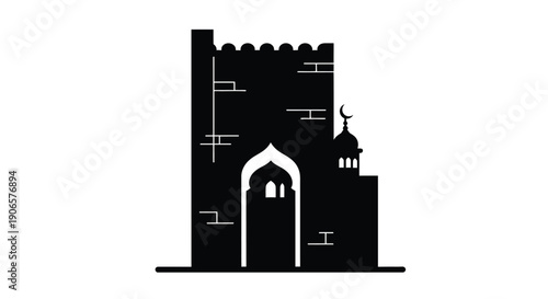 Islamic castle silhouette with minaret and battlements in minimalist design