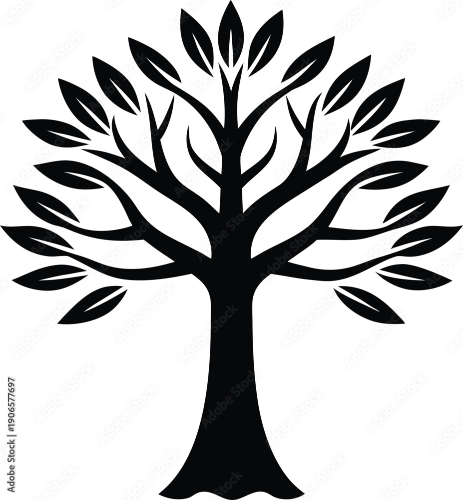 Fototapeta premium Minimalist Eco Tree Silhouette Black Vector white
