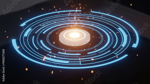 Wallpaper Mural Futuristic Glowing Blue and Orange Digital Technology Circle Design. Torontodigital.ca