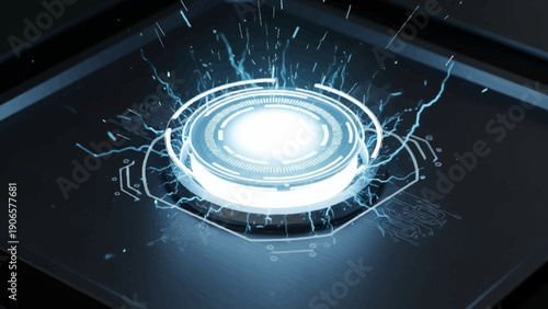 Wallpaper Mural Futuristic Glowing Blue Energy Core with Abstract Digital Circuitry. Torontodigital.ca