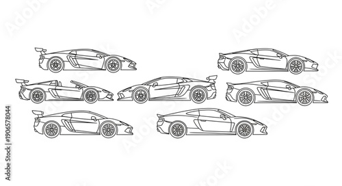 Collection of Sports Cars Hand Drawn Sketch Style.