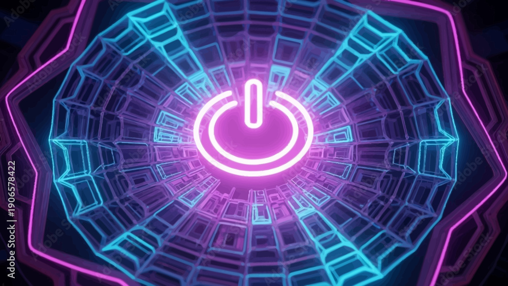 custom made wallpaper toronto digitalGlowing neon power button symbol in vibrant purple and blue colors.