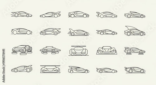 Collection of sports car outlines in a grid pattern.