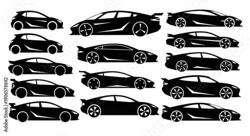 Collection of Sports Car Silhouettes Vector Illustration.