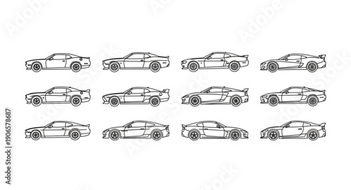 Collection of sports car sketches in a grid layout.