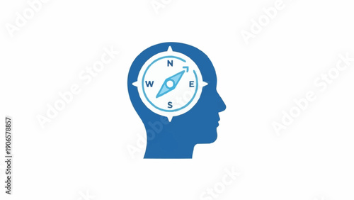 Compass in human head profile.