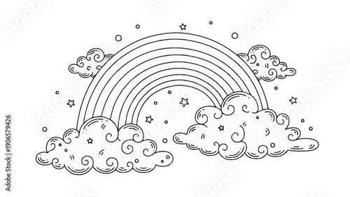 Wallpaper Mural Illustration of a beautiful rainbow with clouds and stars. Torontodigital.ca