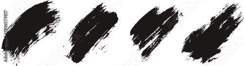 Black paint brush strokes set with rough textured ink swashes on white background. Expressive grunge brush marks perfect for modern design, posters, and artistic layouts. Ideal for branding, typograph
