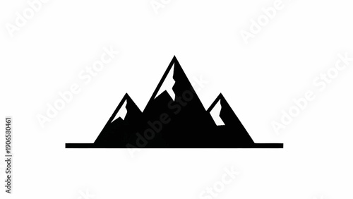Minimalist black and white mountain peaks icon illustration.