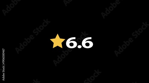 Golden Star rating icon Numerical score 6.6 animation. customer satisfaction icon, review score point.