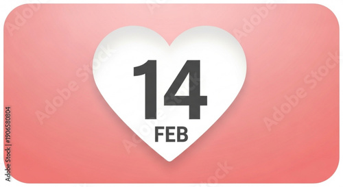 Valentine's day heart icon with february 14 date on pink background love symbol