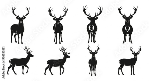 Collection of Stag Silhouettes with Antlers.