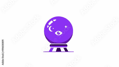 Fotografi Purple Crystal Ball on Stand with Symbols.