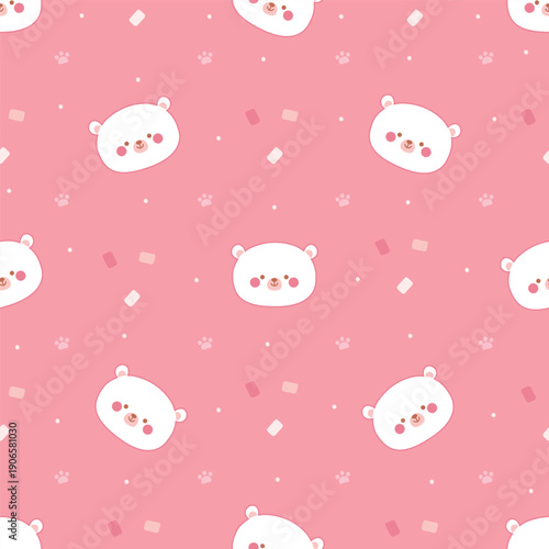 Funny kawaii bear seamless pattern. Bears faces decorative art. Pink cartoon print for textile fabric, wrapping, wallpaper. Girly printable nowaday vector background