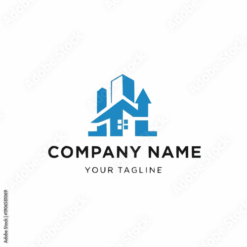 Wallpaper Mural Modern Real Estate Logo Design with Abstract Buildings and House Icon. Torontodigital.ca