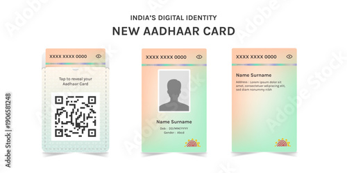 Aadhaar card digital identity vector illustration design. Front and Back of new aadhaar card application design unique identification of india
