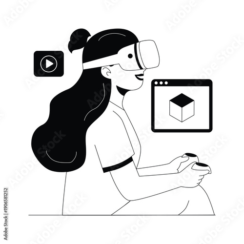 A futuristic glyph illustration of virtual reality application testing