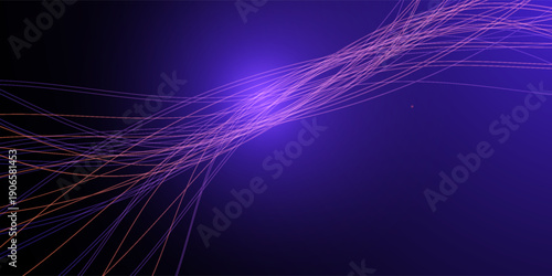 Abstract purple gradient background with flowing neon light lines forming a dynamic wave pattern