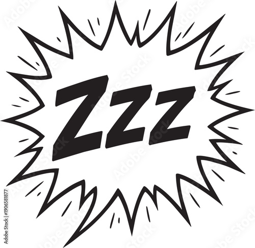 Spiky explosion style speech bubble containing zzz text for loud snoring noise vector sketch