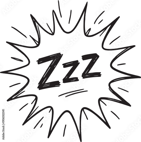 Starburst shape speech balloon with zzz text indicating sudden sleep or dozing vector design