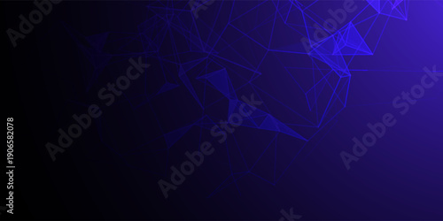 Dark abstract polygonal background with subtle blue and purple gradient tones. The composition features interconnected geometric lines and triangular wireframe shapes