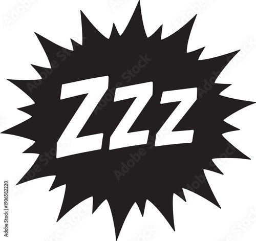 Black jagged sticker style speech bubble with zzz text for loud snoring vector illustration