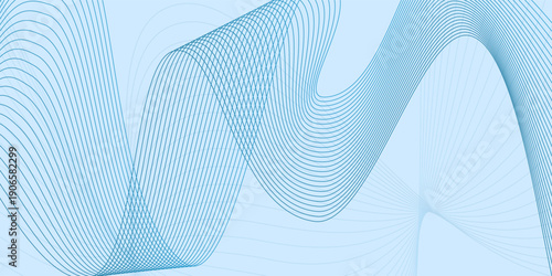 Abstract blue flowing line curves on soft light background, modern dynamic wave pattern vector design