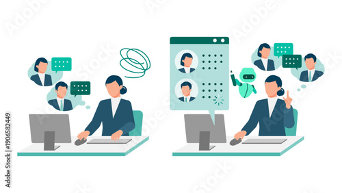 Speech recognition assisting a female office worker with meeting minutes and transcription, showing efficient documentation and modern business workflow