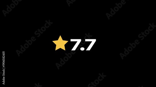 Golden Star rating icon Numerical score 7.7 animation. customer satisfaction icon, review score point.